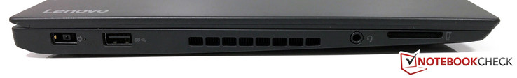 Left side: Power adapter, USB 3.0, 3.5 mm audio, card reader