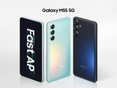 A Samsung projetou o Galaxy M55 com acabamentos em verde e azul (Fonte da imagem: Samsung)