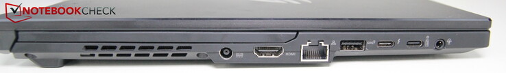 Esquerda: Fonte de alimentação, HDMI, LAN, USB-A 3.2 Gen 2, USB-C 3.2 Gen 2, Thunderbolt 4, conector de fone de ouvido