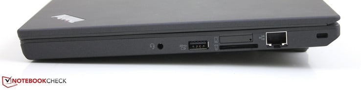 right: 3.5-mm audio combo jack, USB 3.0, SD card reader, SIM slot, Ethernet, Kensington lock