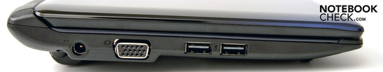 Lado esquerdo: 2 USB, VGA, Entrada de corrente
