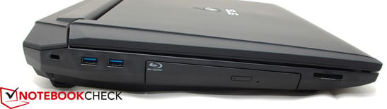 Lado esquerdo: Seguro Kensington, 2 x USB 3.0, Blu-ray drive, leitor de cartões