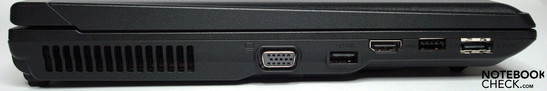 Lado esquerdo, da esquerda para a direita: Ventilador, VGA, USB, HDMI, USB, eSata