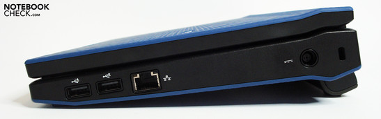 Lado direito: 2x USB, LAN, fonte energética, Kensington