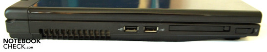 Esquerda: Ranhura de ventilação, 2x USB 2.0, ExpressCard54, conector WiFi
