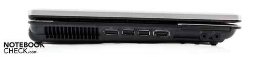 Lado Esquerdo: DisplayPort, 2xUSB 2.0, combo eSATA/USB, microfone, saída