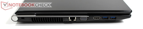 Esquerda: Kensington, LAN, VGA, 2x USB 3.0
