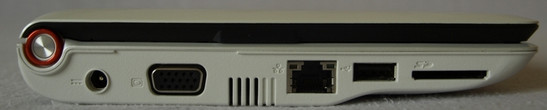 Lado esquerdo: expansão de armazenamento via leitor de cartão SD, 1xUSB, LAN, ventilação, VGA, conector de energia