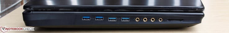 Left: 4x USB 3.0, Mic-in, SPDIF, Line-in, Line-out