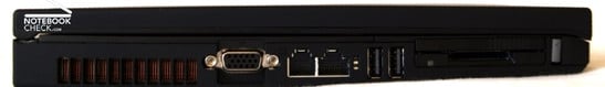 Lado esquerdo: Louver, saída VGA, Modem, Rede, 2x USB 2.0, PCCard/ExpressCard