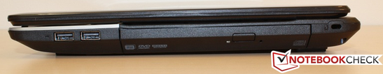 Right: 2x USB 2.0, DVD drive, Kensington lock