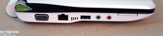 Lado esquerdo: VGA, LAN, USB, saídas de áudio, Leitor de cartões