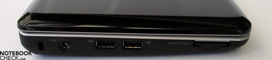 Lado Esquerdo: Kensington Lock, adaptador de rede, 2x USB 2.0, Leitor de Cartões SD