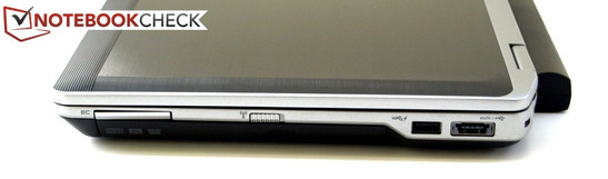 Lado direito: ExpressCard/34, transmissor WiFi, USB 3.0, combinação eSATA-USB-2.0