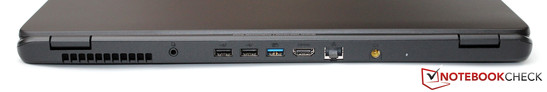 Traseira: Conector de força, 2x USB 2.0, USB 3.0, HDMI, Gbit-LAN, saída de energia