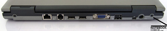 Lado Posterior: LAN, Modem, 3x USB, VGA, Firewire, Conector de Força