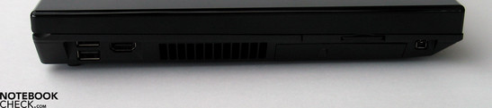 Esquerda: 2x USB 2.0, Porta HDMI, Leitor de Cartões SD, Firewire