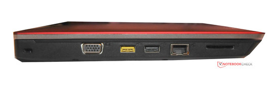 Esquerda: Seguro Kensington, VGA, 2 x USB 2.0, RJ-45, leitor de cartões 4-em-1