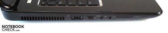 Lado Esquerdo: eSATA/USB 2.0, HDMI, 2 áudios, leitor de cartões 8em1