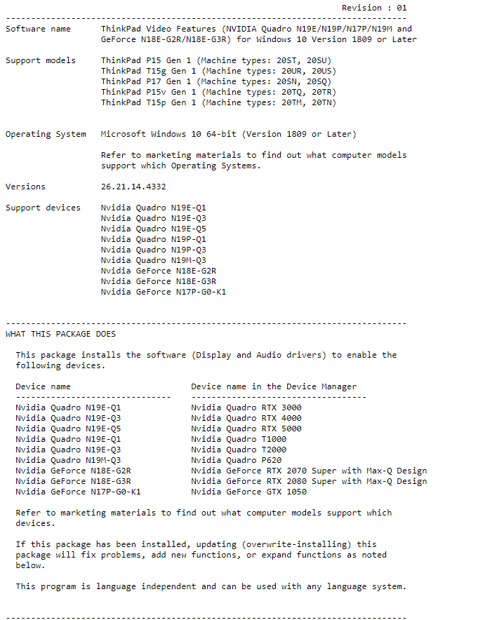 Lista das GPUs utilizadas em T15g, P15, P17, P15v e T15p