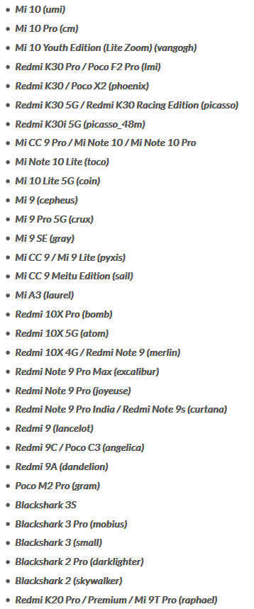 Estes dispositivos são elegíveis para a atualização do MIUI 12 baseado no Android 11 (imagem via Piunikaweb)