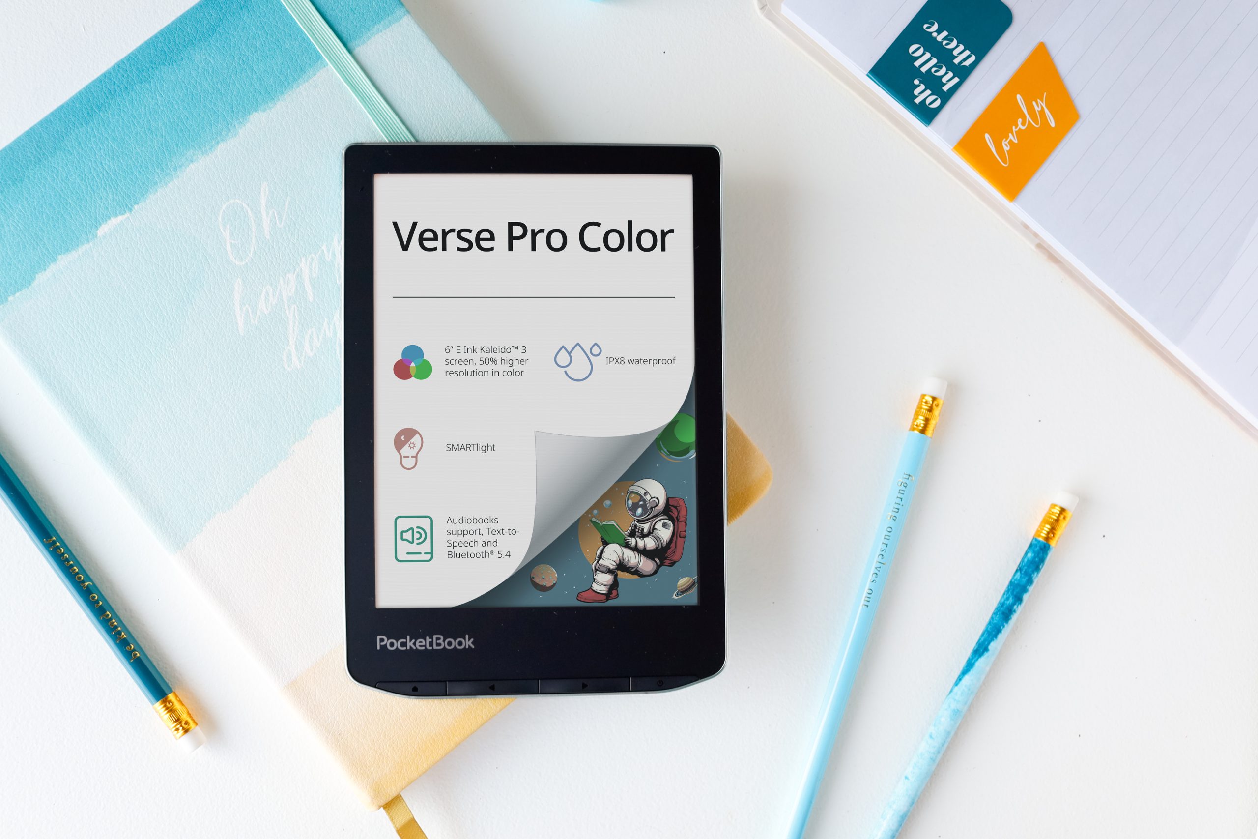 O novo e-reader PocketBook Verse Pro Color com tela colorida e