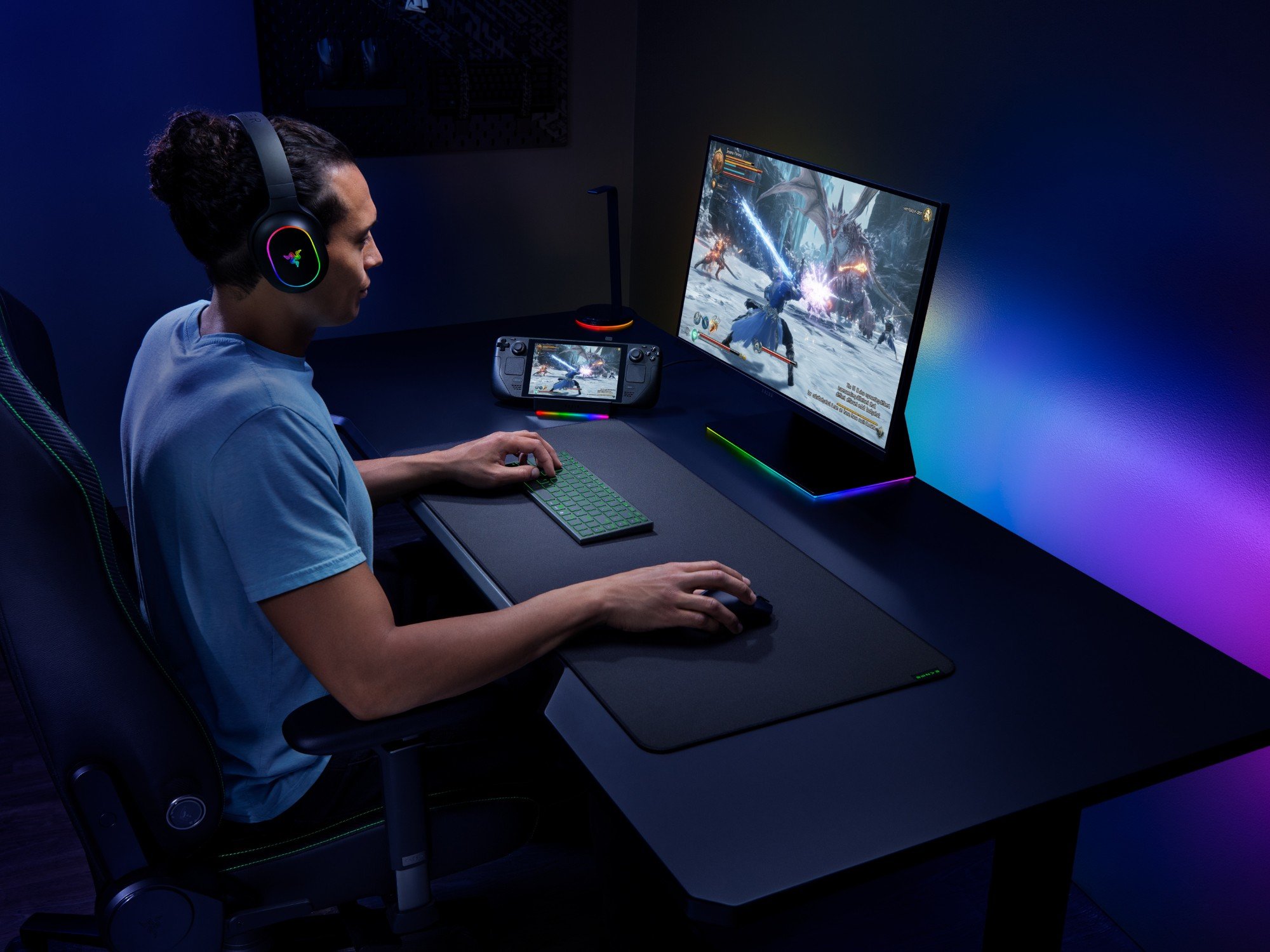 Teclado Razer Joro mostrado em uma configuração de desktop (Fonte da imagem: Razer)