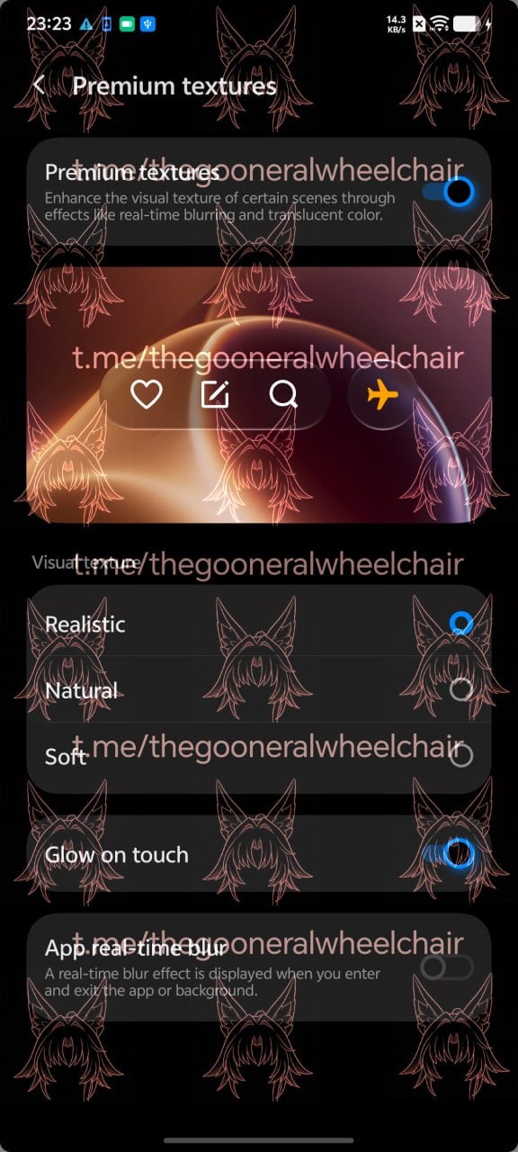 A opção “Texturas premium” nas configurações permite que os usuários escolham entre texturas visuais realistas, naturais ou suaves