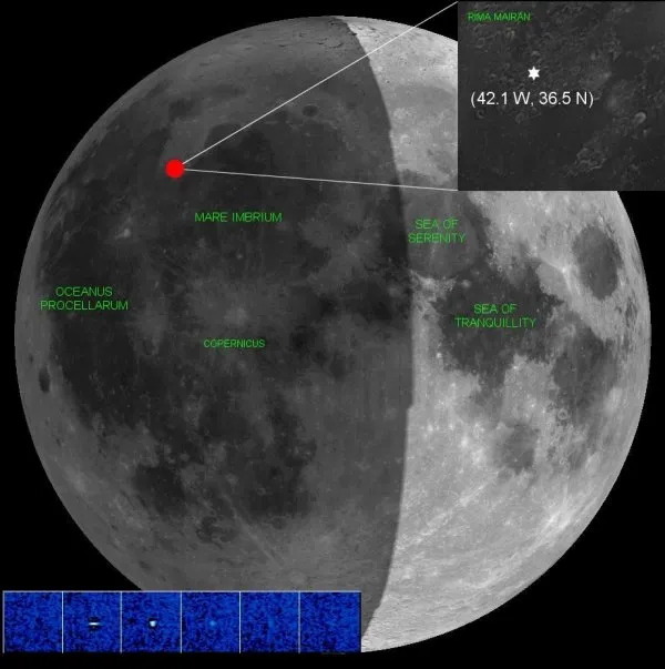 Uma imagem mostrando o local do impacto na Lua. (Fonte da imagem: NASA)