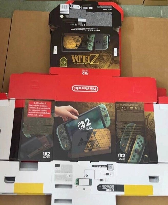 Console Switch 2 com tema de Zelda.