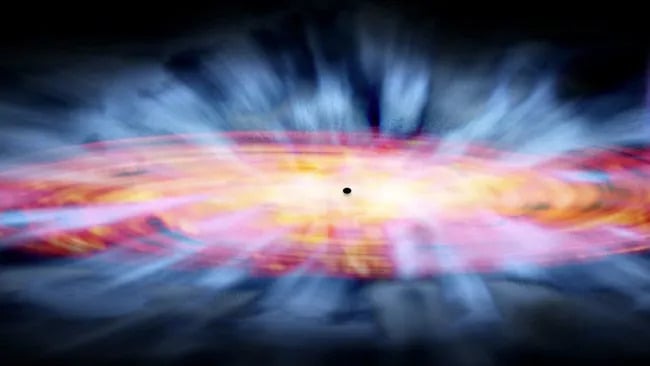 Uma ilustração mostrando um quasar.