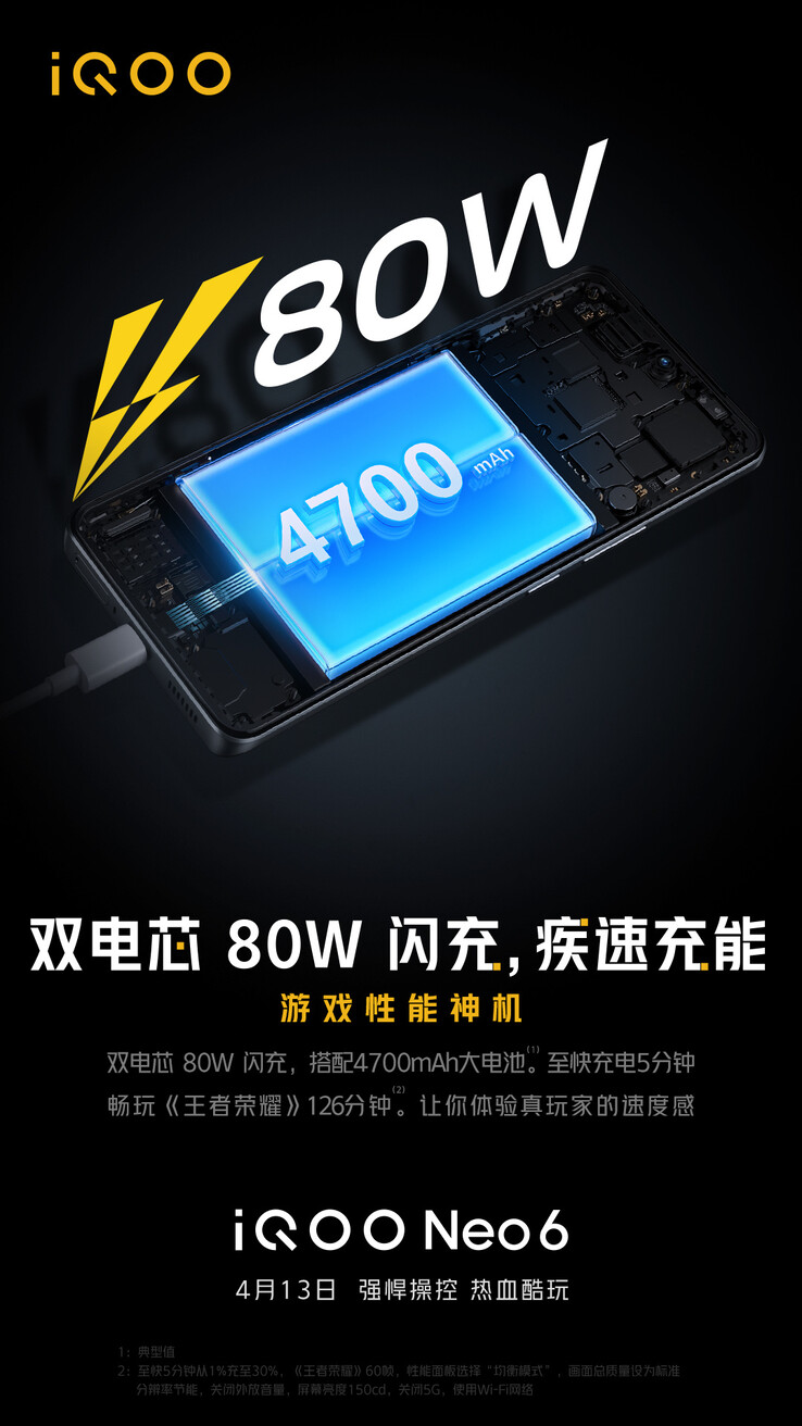 O Neo6 será o próximo telefone de 80W do mercado de jogos Android. (Fonte: iQOO via Weibo)