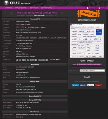 Captura de tela do CPU-Z Validator - frequência de quebra de registros
