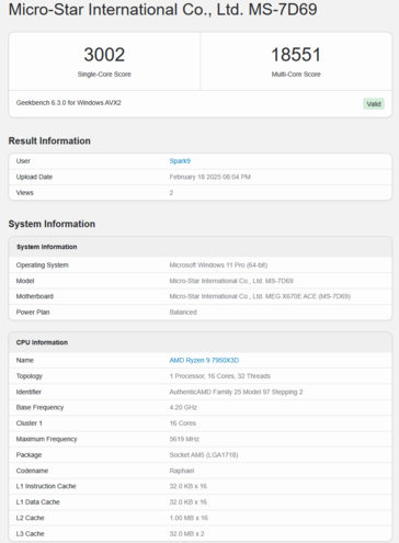Ryzen 9 7950X3D Geekbench (fonte da imagem: Geekbench)