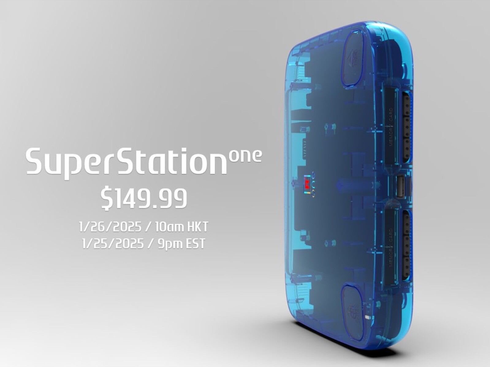 その他 superstation one transparent blue O novo console retrô SuperStation One roda jogos de PlayStation 1