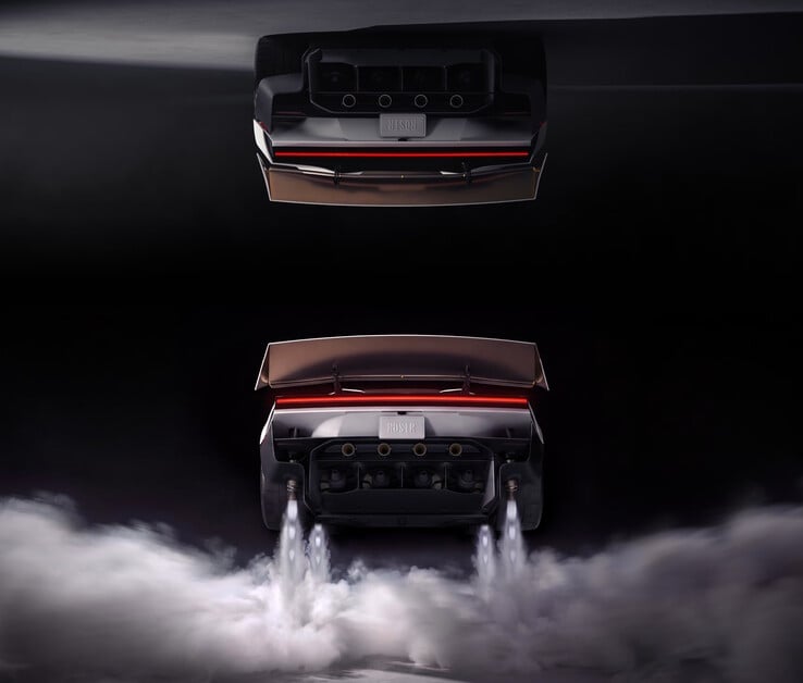 O modelo Tesla Roadster EV Rocket utiliza 10 propulsores de gás frio para voar pelo ar.