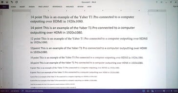 Projetado a 80 polegadas de distância, o texto de 4 a 12 pontos no Microsoft Word é legível. (Fonte da imagem: Notebookcheck)