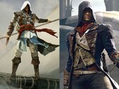 Edward Kenway, de Assassin's Creed Black Flag, e Arno Dorian, de Assassin's Creed Unity, mostrados lado a lado.