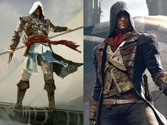 Edward Kenway, de Assassin's Creed Black Flag, e Arno Dorian, de Assassin's Creed Unity, mostrados lado a lado.