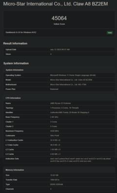 AMD Ryzen Z2 Extreme Geekbench GPU Vulkan (fonte da imagem: Geekbench)