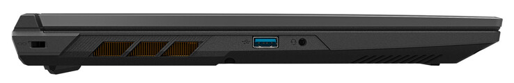 Esquerda: Slot para uma trava de cabo, USB 3.2 Gen 1 Tipo A, conector de áudio combinado