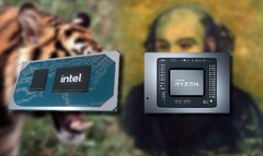 O processador Tiger Lake Intel Core i5-11400H tem que competir contra o processador Cezanne Zen 3 AMD Ryzen 5 5600H. (Fonte de imagem: Intel/AMD/Pinterest/Wikimedia - editado)