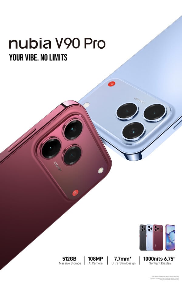 O Nubia V90 Pro mantém o design do seu antecessor, mas chega em novas cores.