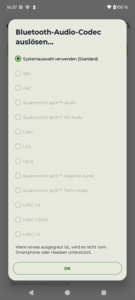 Os codecs Bluetooth compatíveis