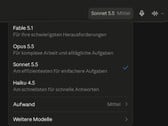 Captura de tela do seletor de modelos do Claude.ai com o Sonnet 5.5 selecionado