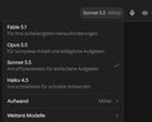 Captura de tela do seletor de modelos do Claude.ai com o Sonnet 5.5 selecionado
