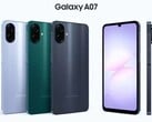 Três opções de cores esperadas para o Galaxy A07. (Fonte da imagem: Sudhanshu Ambhore via X)