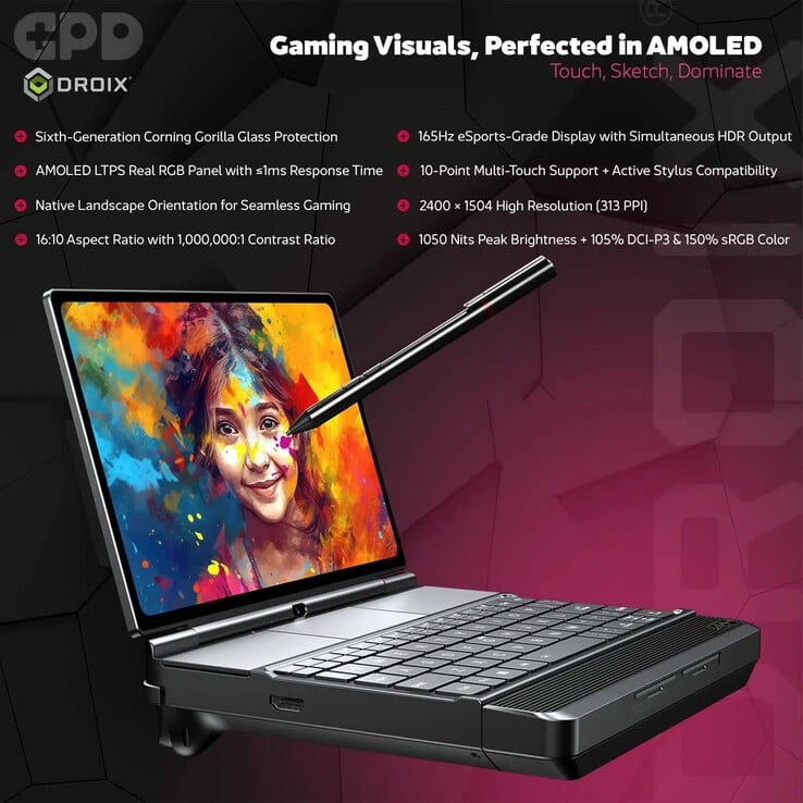 O console portátil para jogos GPD Win Max 3 possui uma tela AMOLED de 9,06 polegadas com taxa de atualização de 165 Hz.