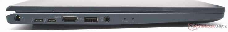 Conector oco de alimentação, 2 x USB Tipo-C 3.2 Gen 2 com Thunderbolt 4 e PD, HDMI 2.0, USB Tipo-A Gen 3.2 com USB Sleep-and-Charge, conector de fone de ouvido de 3,5 mm