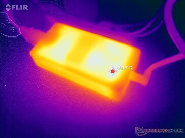 O adaptador CA pode atingir mais de 60 °C ao operar cargas exigentes